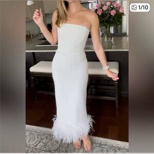 16Arlington White Minella Strapless Feather-Trimmed Midi Dress UK 4 US 0